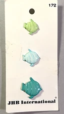 3 Vintage JHB Fish Novelty Buttons in 3 Sizes Plastic Green Blue Teal
