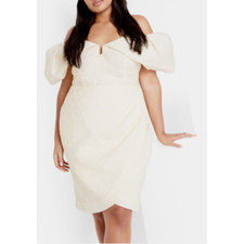 City Chic Women Jez Puff Sleeve Mini Dress Oat Plus Size M
