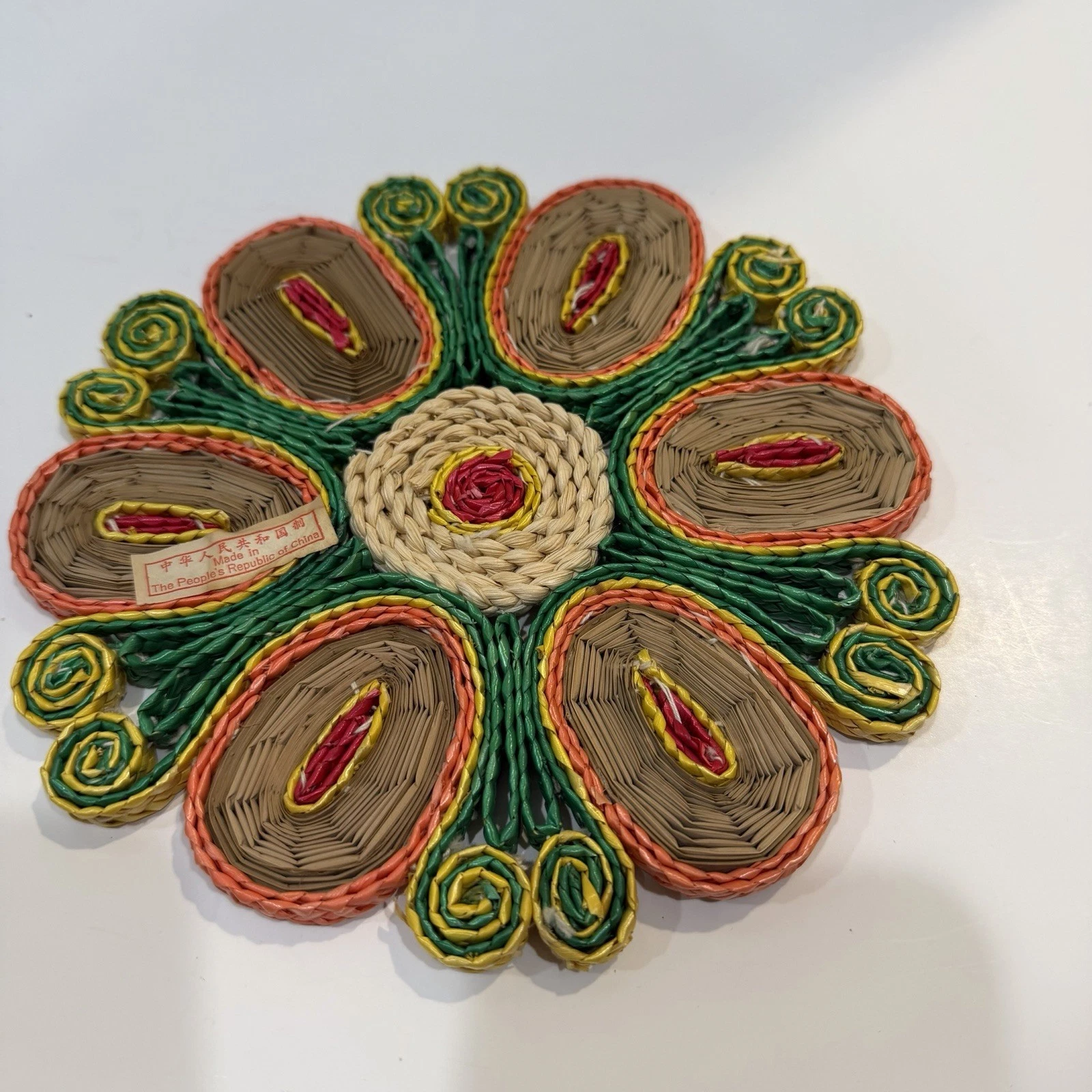 70s Bright Groovy Straw Raffia Trivets Rattan Wicker Boho Decor Hot Pads Vintage - product detail image 7