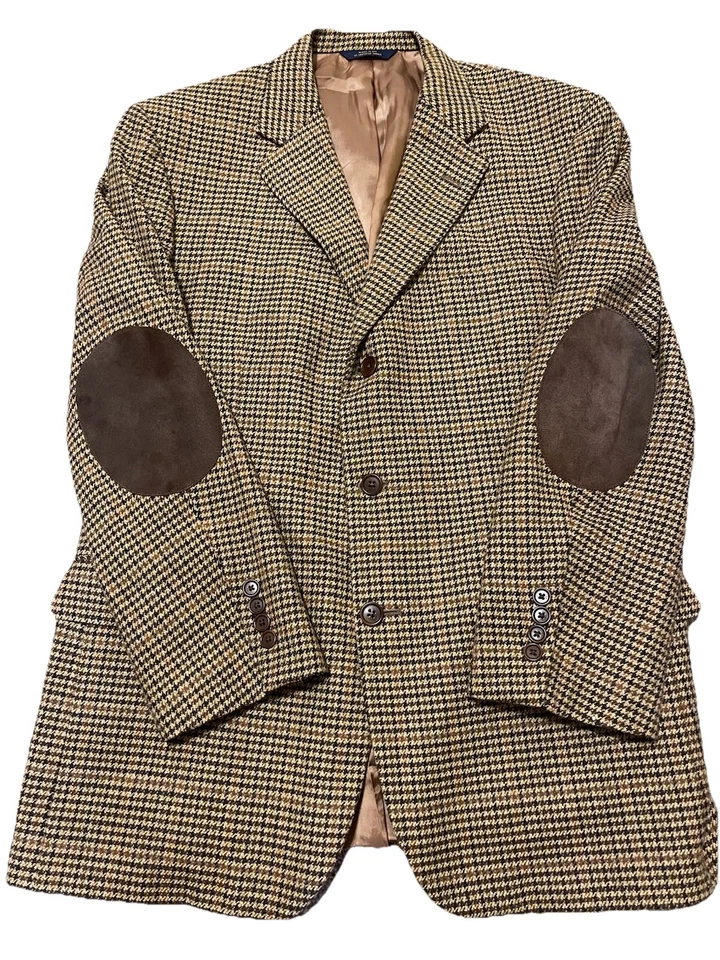 46R Brooks Brothers Preppy Wool Cashmere  Brown Gun Check Tweed Blazer USA - Image 2 of 4