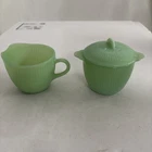 Vintage Fire King Jadeite Jane Ray Creamer and Sugar Bowl Set w/Lid