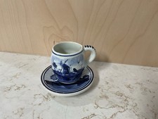 Vintage Delft Blue Small Mug Saucer Hand painted Holland Windmill