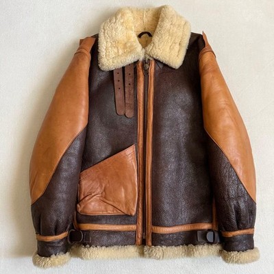 Schott B-3 Sheepskin Mouton Flight Jacket Blouson Men Size 34 Brown Genuine