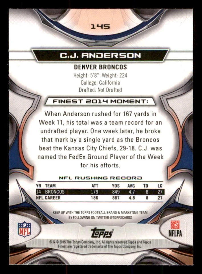 2015 Finest Xfractors #145 C.J. Anderson - Image 2 of 2