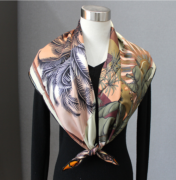 100% Twill Silk Mulberry Square Scarf with Coconut Tree Print 35 Inch