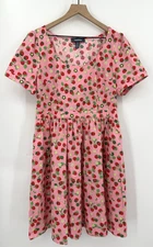 Modcloth Dress XL Pink Strawberries Flowers Novelty Print Fun Colorful