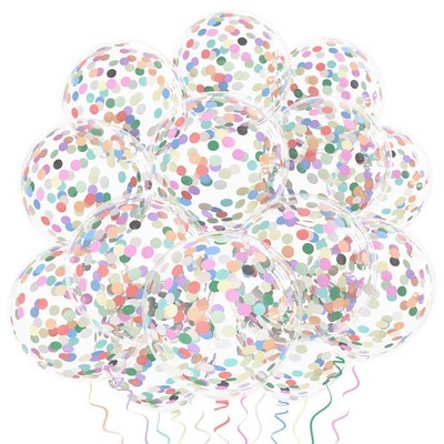 Rainbow Confetti Balloons, 25 Pcs 12 Inch Thickened Clear Latex Balloon with ...