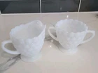 Anchor Hocking White Milk Glass Hobnail Footed Sugar And Creamer Set Vintage