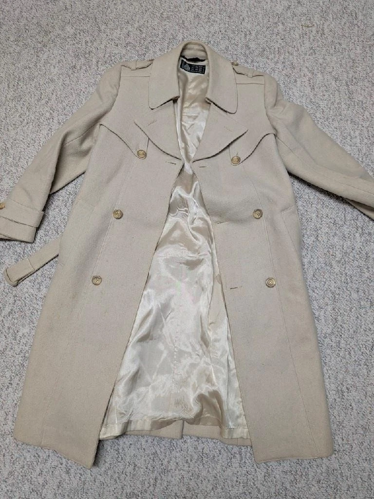 vintage OVERCOAT wool BELTED off-white 36 sherlock AMERICAN MALE slim XS image 4
