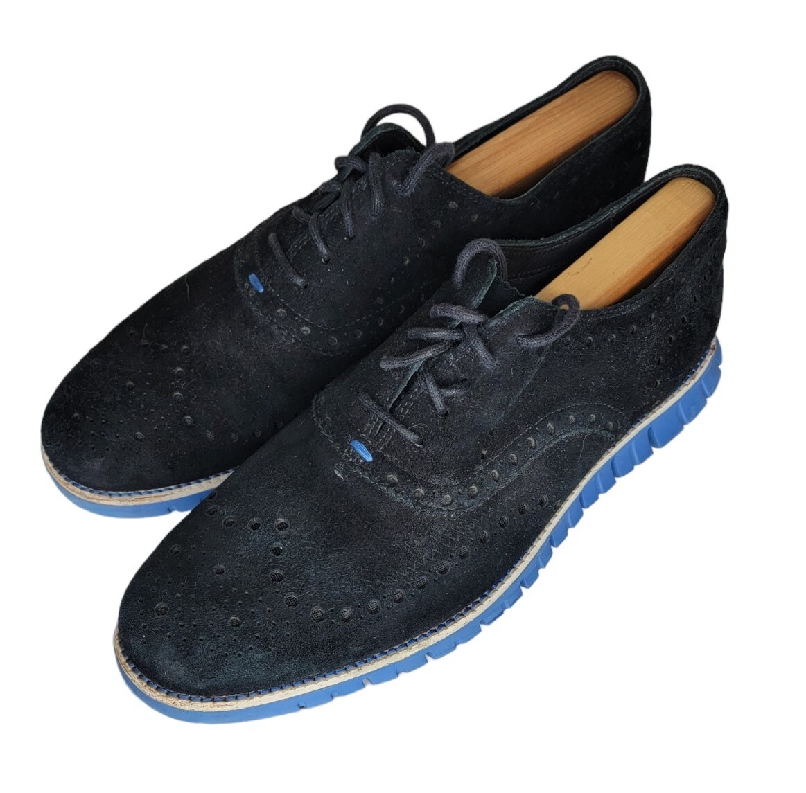 SAOLA Scarpe Cole Haan Grand OS Oxford Brogues blu scamosciate a coda di rondine uomo suola 10 blu