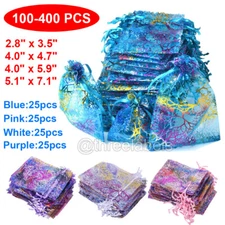 100-400pcs Sheer Coralline Organza Favor Gift Bags Jewelry Pouches Wedding Party