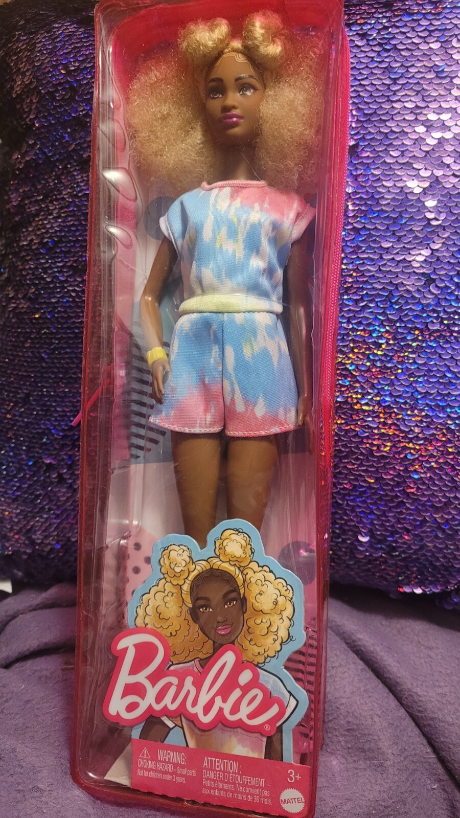 Barbie Fashionistas Doll #180 with Curly Hair & Tie-Dye Romper - Brand New-image