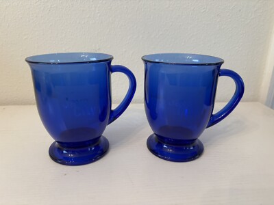 Set Of 2 Anchor Hocking Cobalt Blue Footed ‘Java City’ Coffee Mugs | eBay