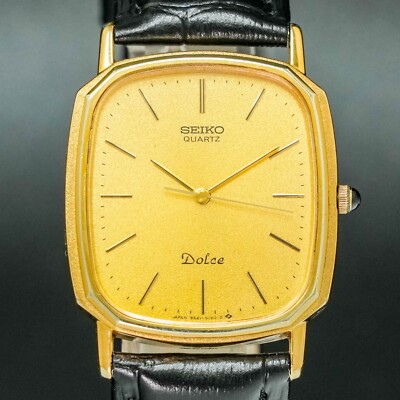 Vintage 1983 [MINT] SEIKO DOLCE 9521-5120 Gold Square Tank Shape