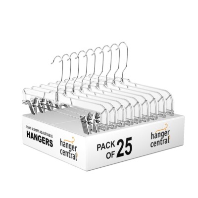 25 Pack 14'', Clear Skirt Hangers with Adjustable Clips,360-Rotating Swivel Hook