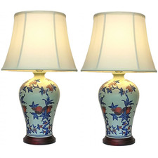 Pair of Chinese Ceramic Jar Lamps with Shades - Zhu Fu - 63cm