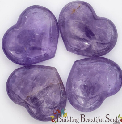 4 X NATÜRLICHER AMETHYST KRISTALL QUARZ POLIERT HERZ SCHÖNER HEILSTEIN