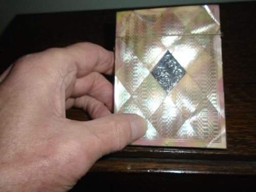 Antique 19th Century Mother of Pearl with Silver Inlay Calling Card Case. - Picture 1 of 12