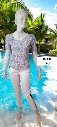 Haut/top Caroll Taille 42 - Manches Courtes, Vert Bleu, Occasion Très Bon état - Coton, Soie, Viscose