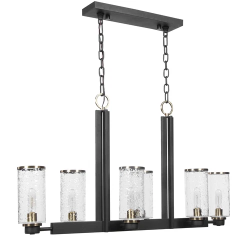 Modern Industrial Black I Beam Kitchen Island 6 Light | Pendant Glass Hurricane - Picture 7 of 9