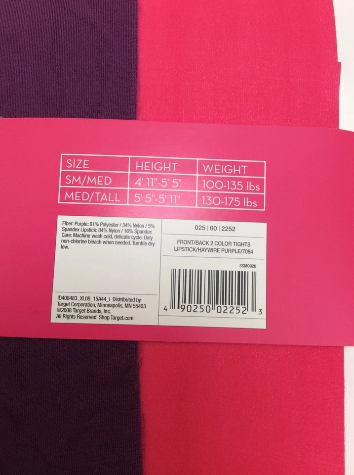 NWT S/M Xhilaration Opaque Tights Front/Back 2 Color Purple/Pink Tights - Image 3 of 3