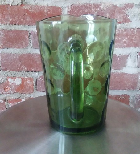 Avocado Green Hazel Atlas Dimple Bubble Pitcher 2 Qt Mid Century Modern 8"H - Picture 2 of 7