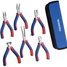 WORKPRO 6 PCS Mini Plier Set Diagonal Long Nose Bent Nose Linesman Needle Nose