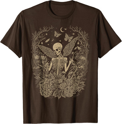 Cute Fairycore Floral Skeleton Aesthetic Girls Women Graphic T-shirt