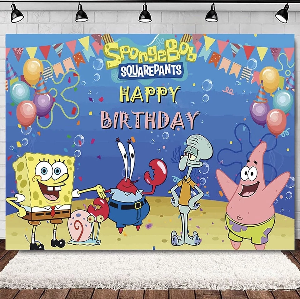 SpongeBob SquarePants Birthday Party Decoration, 5x3.5ft Happy Birthday Backdrop - Image 2 of 4