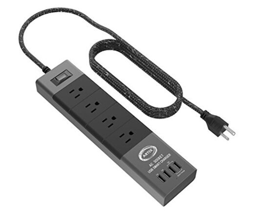 Power Strip Surge Protector by  NRGPower C500, Aluminum with Scratch Black/Gray