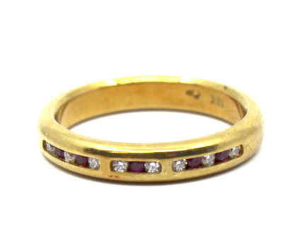 CW Channel Set Diamond & Ruby Band Stackable Ring 18k Yellow Gold Sz6.5