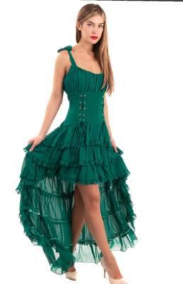 W Les Femmes Babylon nwt L green showgirl cabaret dress corset full hi-lo skirt