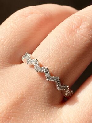 Platinum over 925 sterling silver paved cz zig zag eternity band Ring