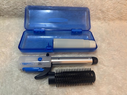 Vintage Thermacell Mini Travel Cordless Butane Curling Iron Brush Blue - Picture 2 of 3