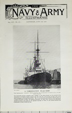 1902 Print Kr&ouml;nungsflagge Schiffsschlacht London Marineparade