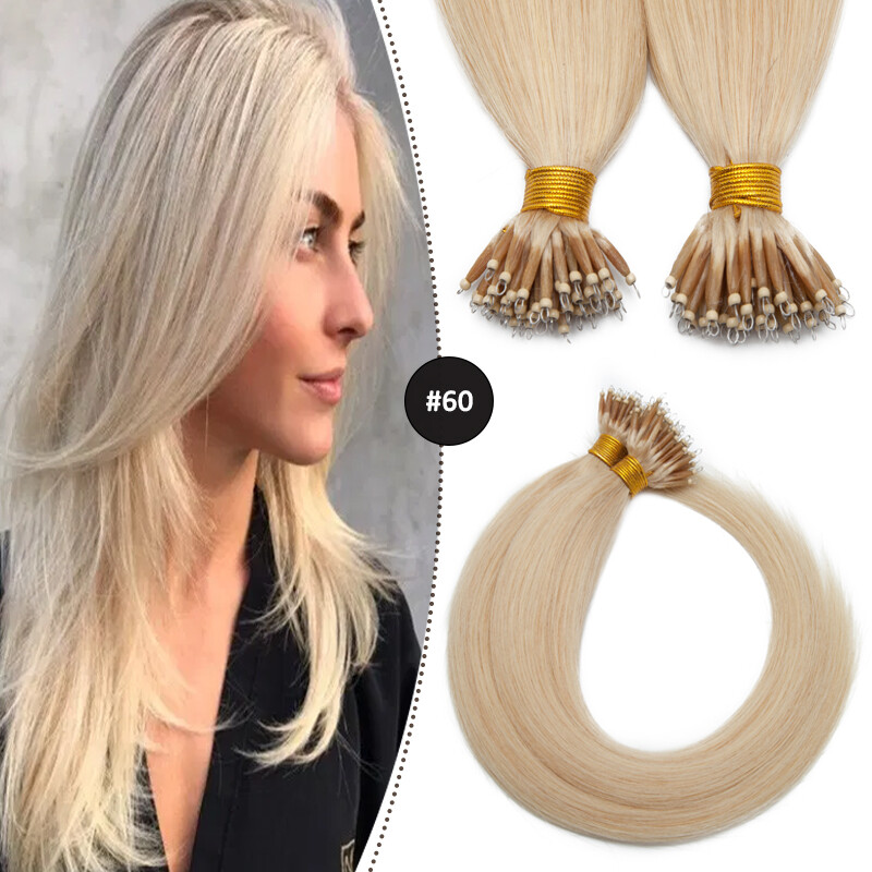 Russian Remy Nano Ring Tip Real Human Hair Extensions Micro Ring Bead