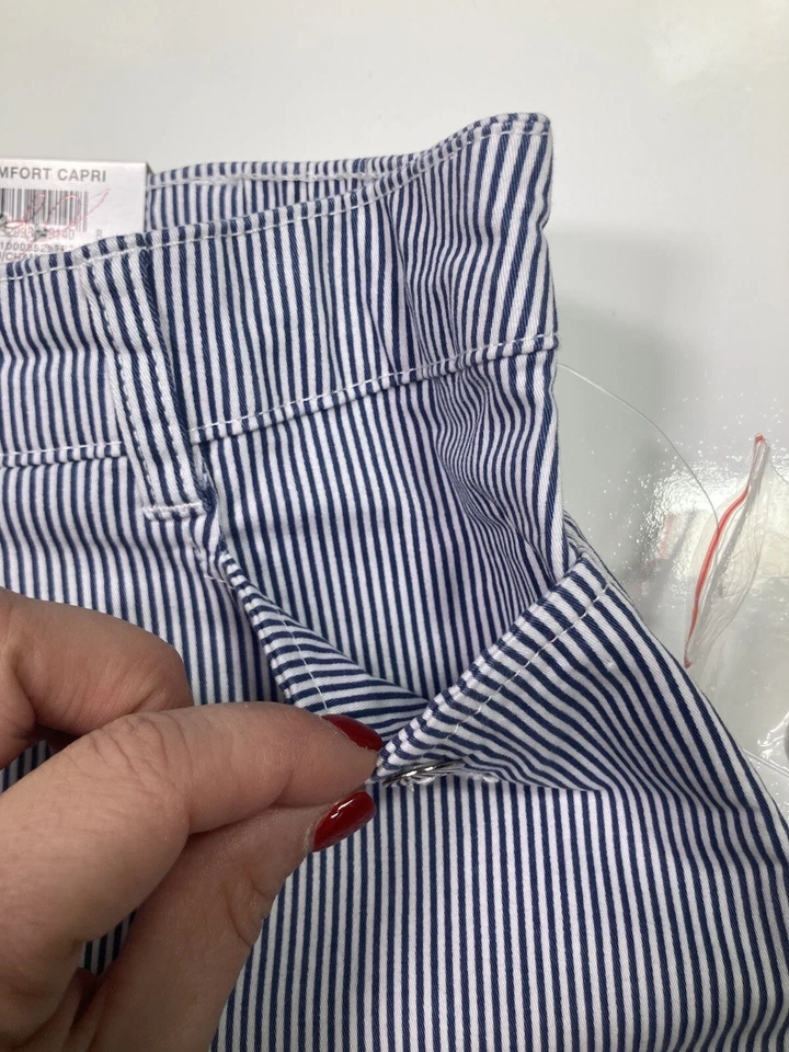 Pantalones Cortos Karen Scott Capri Blanco Azul Marino Rayas Control Abdomen Nuevos con Etiquetas Talla 10 P Foto 4 de 4