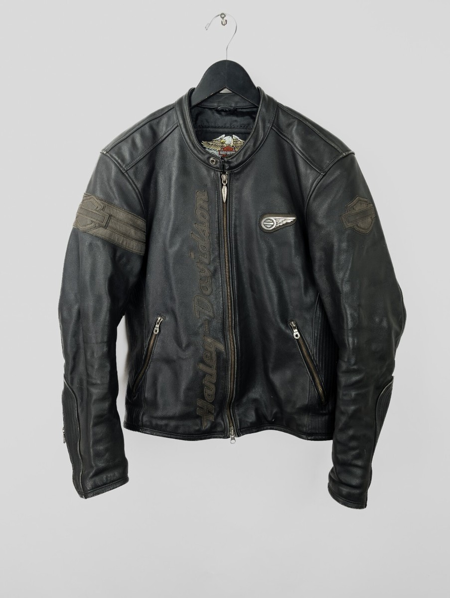 HARLEY DAVIDSON Men's Sz M Black Leather Motorcycle Jacket Logo