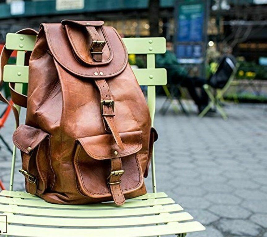 Men's Brown Shoulder Vintage Satchel Leather Backpack Rucksack Travel Bag