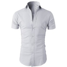 Men's Short Sleeve Casual Shirts Formal Slim Fit Dress Shirt Top Summer Plain..