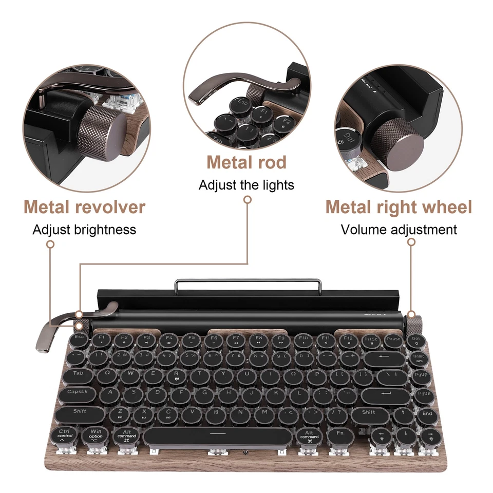 Retro Typewriter Keyboard  Bluetooth Keyboard USB Mechanical Punk Keycaps2263 - Image 3 of 4