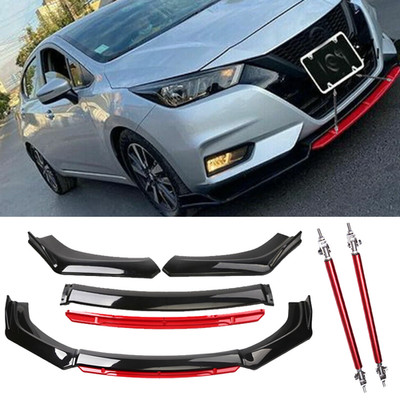 For NISSAN VERSA 07-22 Front Bumper Lip Red Layer Splitter Spoiler Black +Red