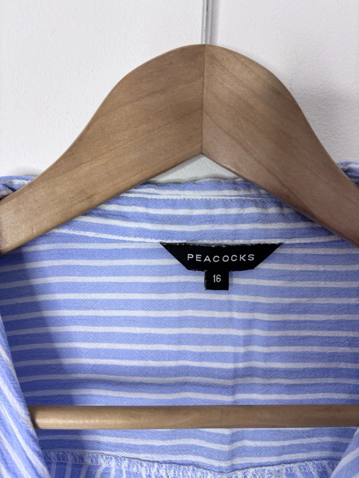 Peacocks Women’s Blue White Stripe Sleeveless Top Size 16 - Image 3 of 3