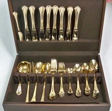 Supreme Cutlery Gold Electroplate Service for 8 ~ 53 Pieces ~ Shell Pattern
