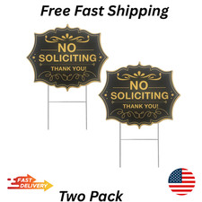 No Soliciting Sign for House, No Soliciting Yard Sign, 2-Pack 12"X10" Double-Sid