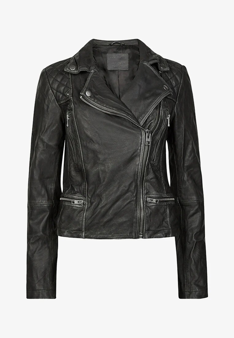 AllSaints Vintage Cargo Distressed Biker Jacket Black Butter Soft Leather 8