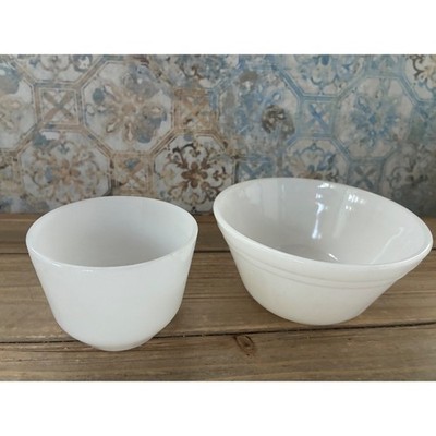 VTG Fire King Milk Glass Mixing Bowls Set of 2 White Oven Ware Nesting Bowls