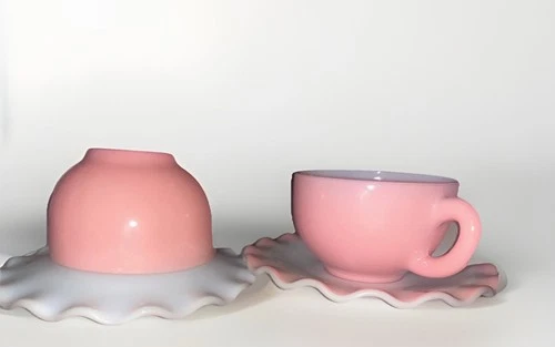 VINTAGE Hazel Atlas Pink Crinoline Milk Glass 1 Teacup 1 Saucer Replacement