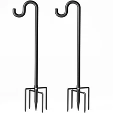 60" Shepherds Hooks for Outdoor, Extra Thick Bird Feeder Pole with 5 Prong Ba...