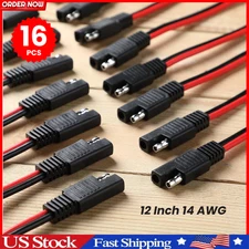 16 Pack SAE Connector 12 Inch 14 AWG Copper Wire 2 Pin Single Plug Connector